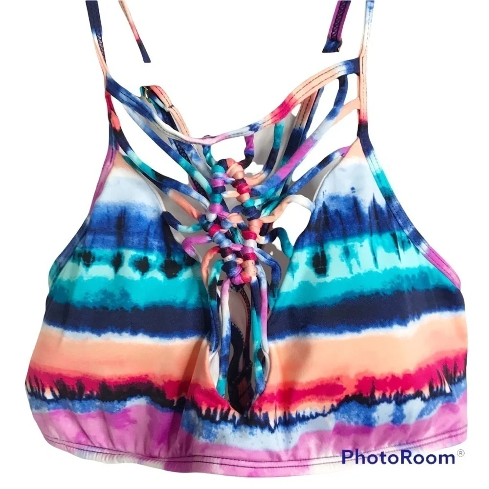 Apt 9 multicolored tie die striped bikini top size L nwt - Picture 5 of 6